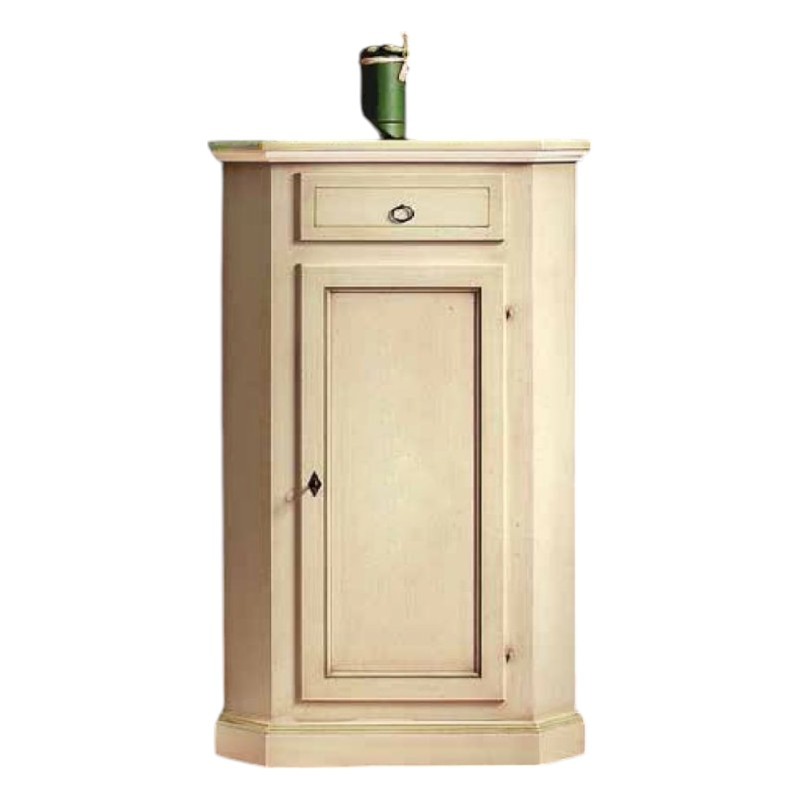 Mobile ad angolo 1 anta legno shabby avorio anticato 54x54x130 - Mobili 2G