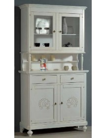 MOBILI 2G - Cristalliera 2 porte legno shabby bianco invecchiato pavoncella 112x49x206 vista frontale