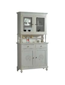 MOBILI 2G - Cristalliera 2 porte legno shabby bianco invecchiato pavoncella 112x49x206 vista frontale