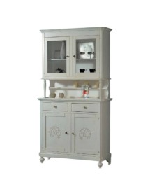 MOBILI 2G - Cristalliera 2 porte legno shabby bianco invecchiato pavoncella 112x49x206 vista frontale