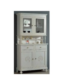 MOBILI 2G - Cristalliera 2 porte legno shabby bianco invecchiato pavoncella 112x49x206 vista frontale