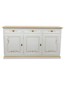MOBILI 2G - Credenza 3 porte legno shabby avorio decori filo oro 156X42X86 vista frontale
