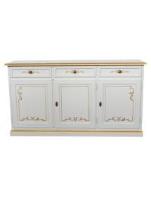 MOBILI 2G - Credenza 3 porte legno shabby avorio decori filo oro 156X42X86 vista frontale