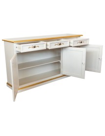 MOBILI 2G - Credenza 3 porte legno shabby avorio decori filo oro 156X42X86 vista frontale
