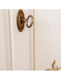 MOBILI 2G - Credenza 3 porte legno shabby avorio decori filo oro 156X42X86 vista frontale