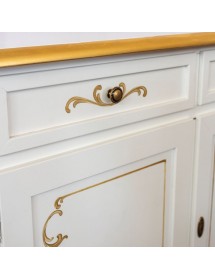 MOBILI 2G - Credenza 3 porte legno shabby avorio decori filo oro 156X42X86 vista frontale