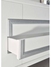 CREDENZA IN FRASSINO 2 PORTE LACCATO BIANCO PORO APERTO - ARGENTO C...