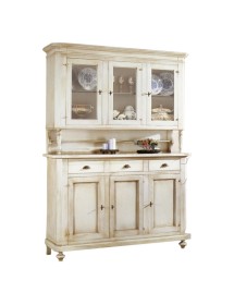 MOBILI 2G - CRISTALLIERA 3 PORTE 3 CASSETTI SHABBY VINTAGE BIANCO CONSUMATO 160x50x221