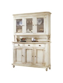 MOBILI 2G - CRISTALLIERA 3 PORTE 3 CASSETTI SHABBY VINTAGE BIANCO CONSUMATO 160x50x221