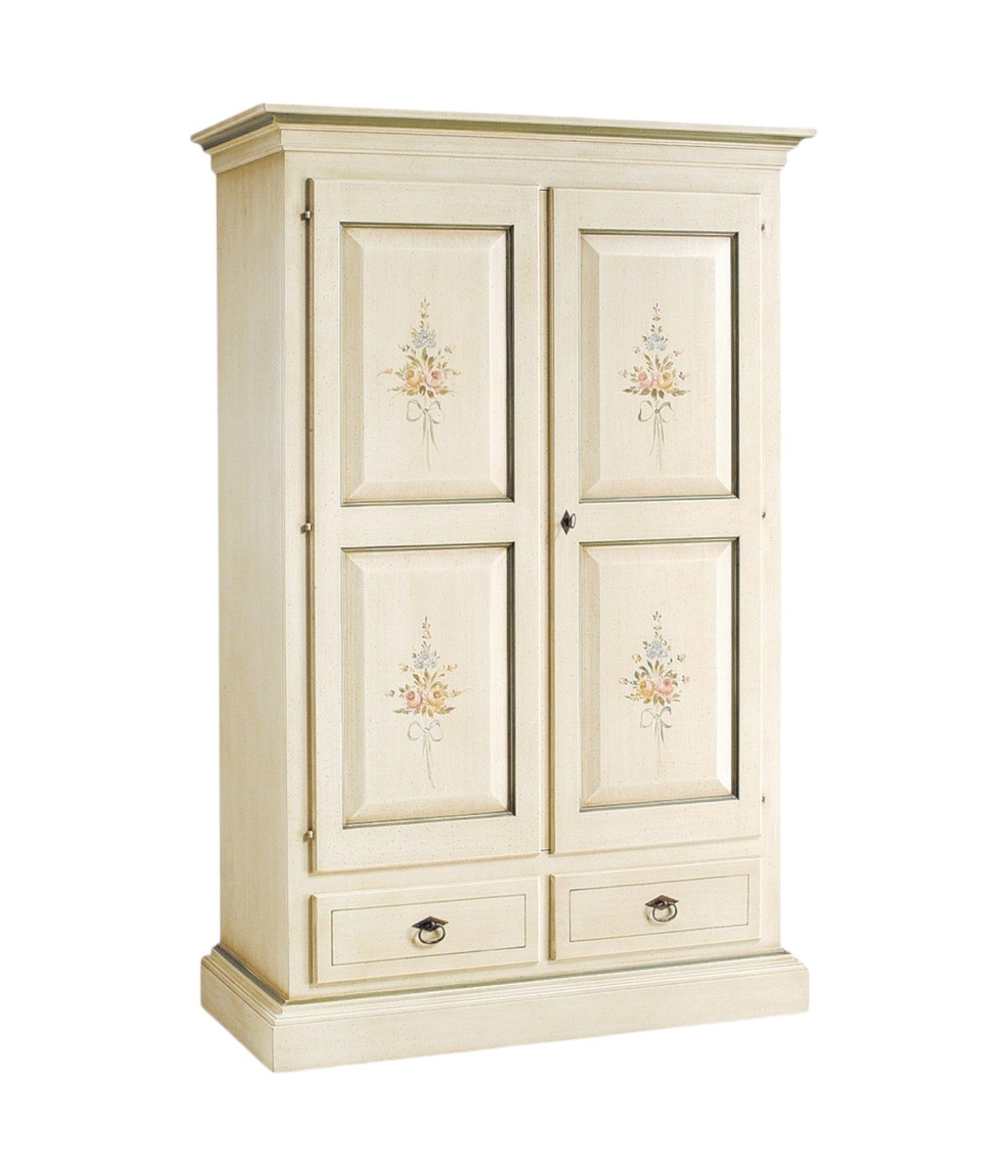 MOBILI 2G - ARMADIO 2 PORTE IN LEGNO SHABBY BIANCO PATINATO/VERDE 125X61X200