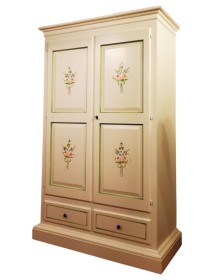 MOBILI 2G - ARMADIO 2 PORTE LEGNO SHABBY AVORIO DECORATO FILO VERDE 125X61X200 VISTA FRONTALE