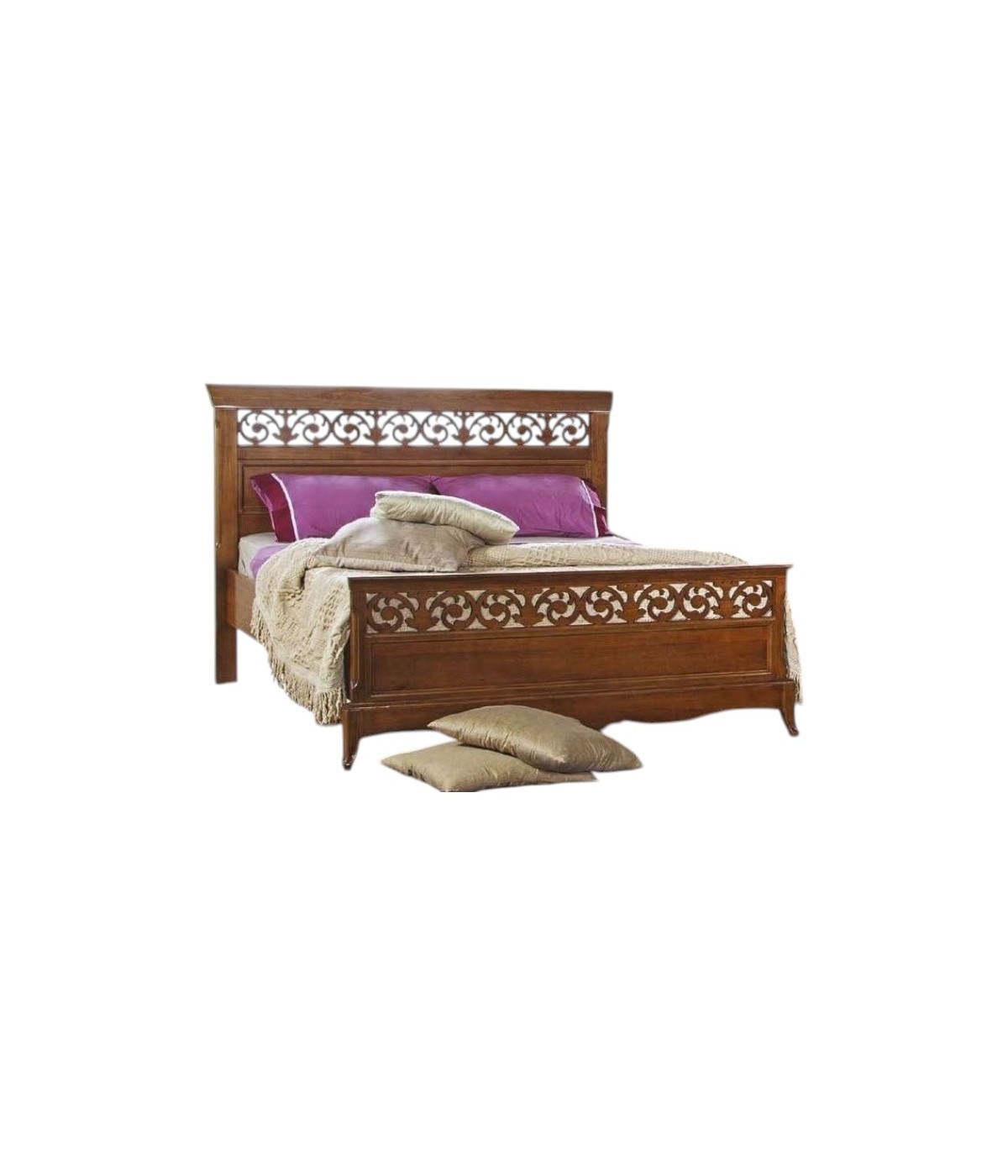 MOBILI 2G - Letto matrimoniale classico traforato legno noce bassano 180X216X120 vista frontale