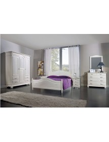 MOBILI 2G - Camera da letto completa legno shabby chic bianco opaco/bianco invecchiato vista frontale