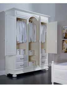 MOBILI 2G - Camera da letto completa legno shabby chic bianco opaco/bianco invecchiato vista frontale