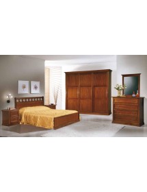 MOBILI 2G - CAMERA COMPLETA IN LEGNO MASSELLO ARTE POVERA TINTA NOCE vista totale completa