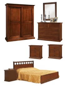 MOBILI 2G - Camera completa in legno arte povera tinta noce vista frontale