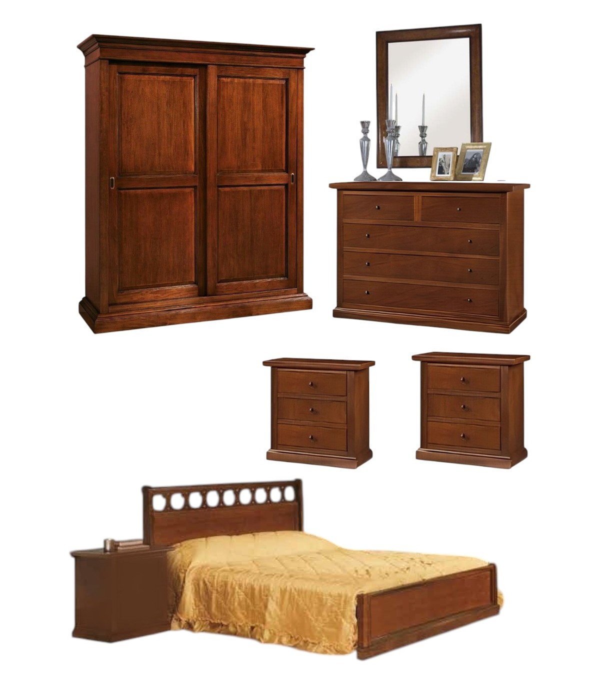 MOBILI 2G - Camera completa in legno arte povera tinta noce vista frontale