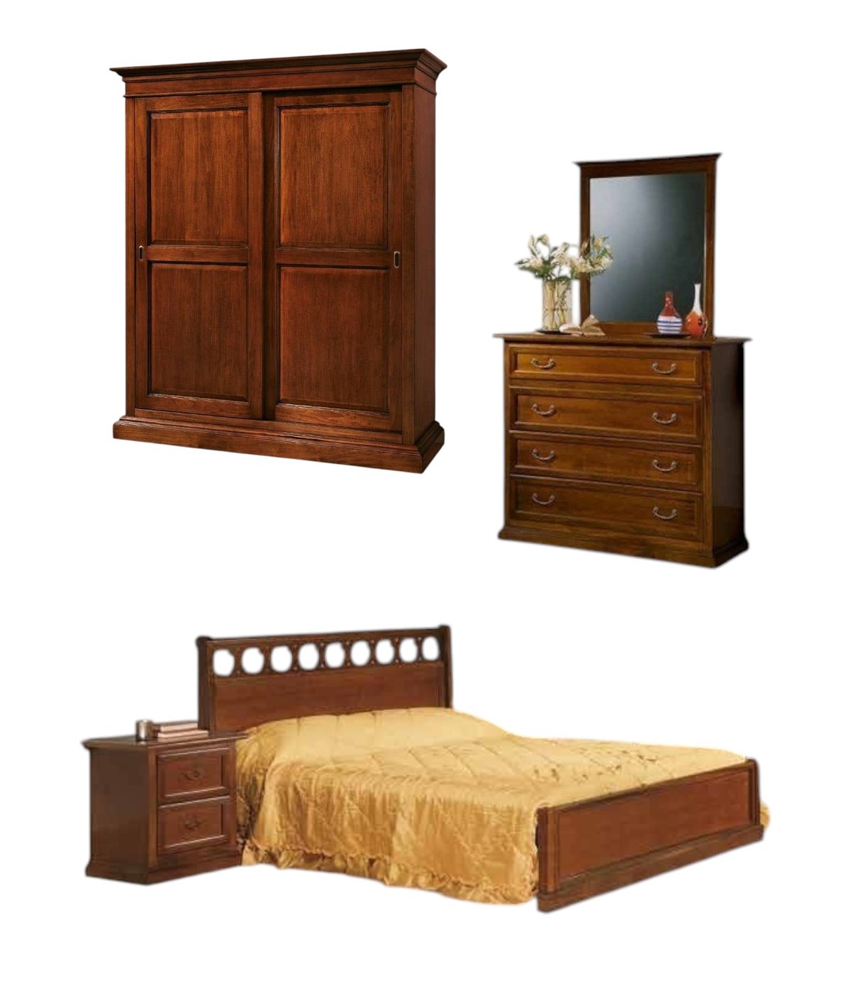 MOBILI 2G - Camera completa in legno arte povera tinta noce