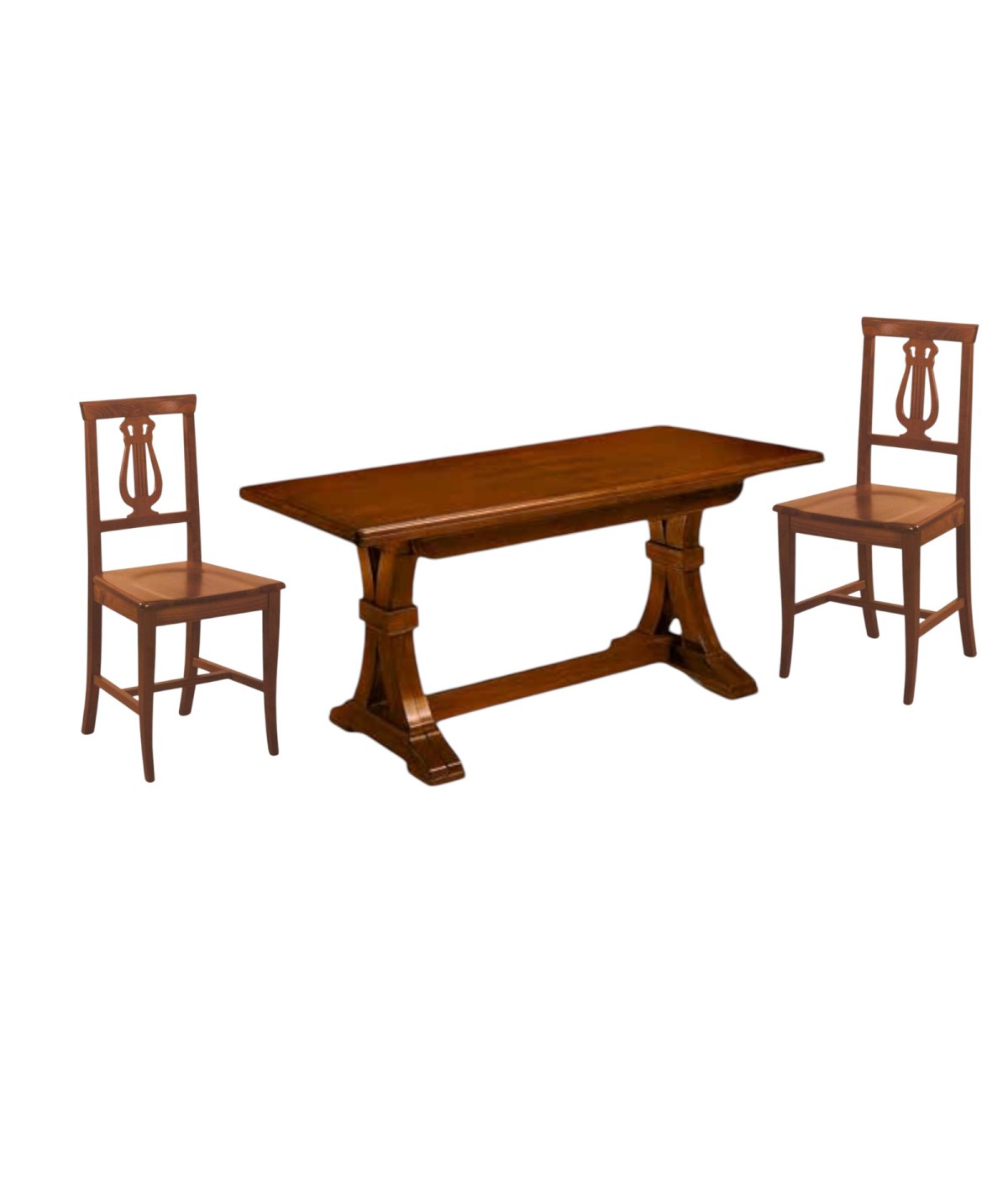 Set tavolo fratino 160X85 180x85 180x100 arte povera allungabile con 6 sedie legno seduta legno vista frontale