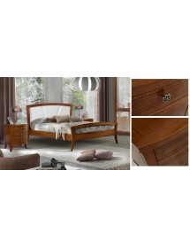 Letto classico legno sagomato tinta noce testata ecopelle 184x210x120 VISTA FRONTALE