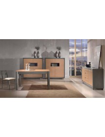 CREDENZA ALTA IN FRASSINO ANTRACITE 2 PORTE E VANO A GIORNO CON PIE...