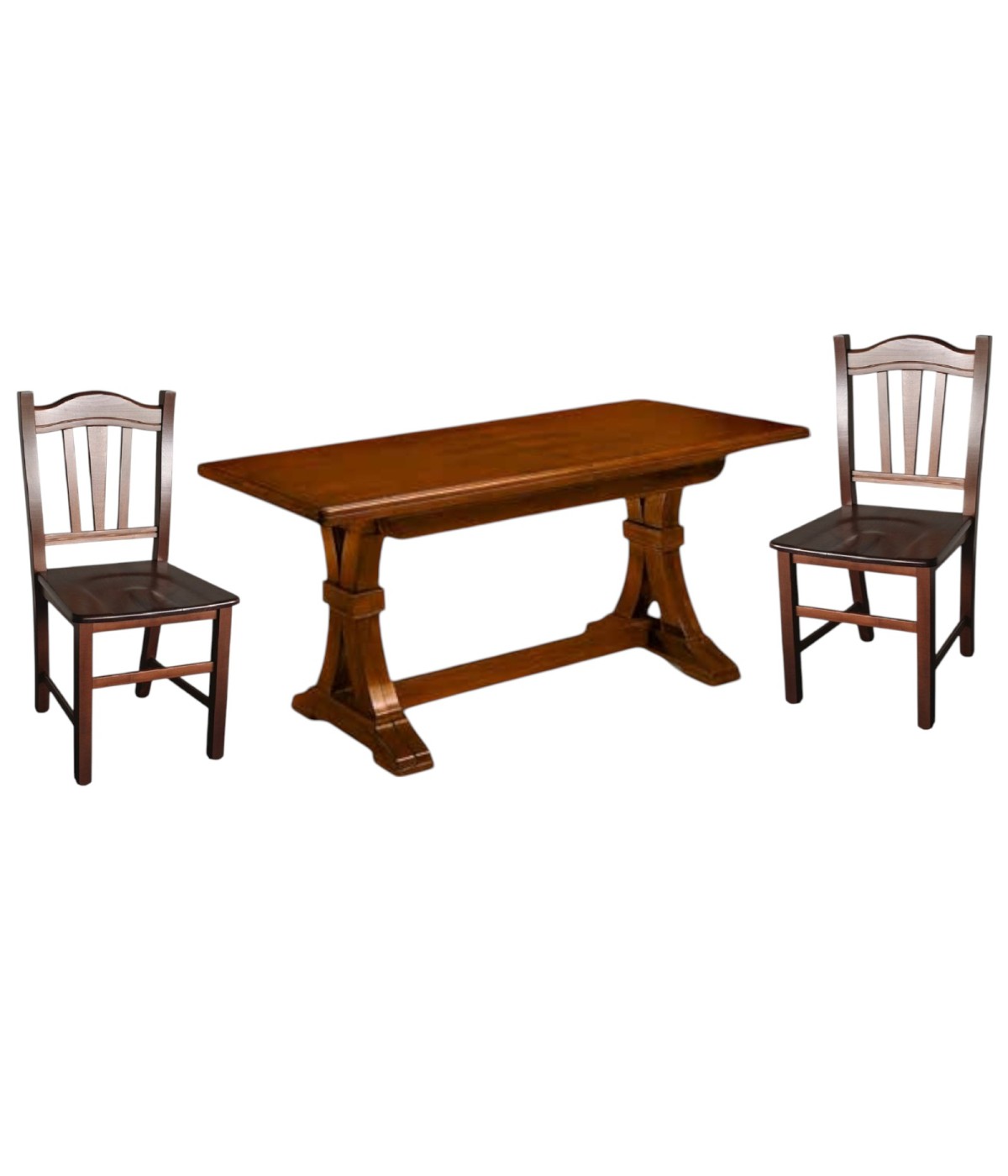 Set tavolo fratino 160X85 180x85 180x100 arte povera allungabile con 6 sedie legno seduta legno vista frontale