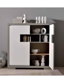 CREDENZA ALTA IN FRASSINO ANTRACITE 2 PORTE E VANO A GIORNO CON PIE...