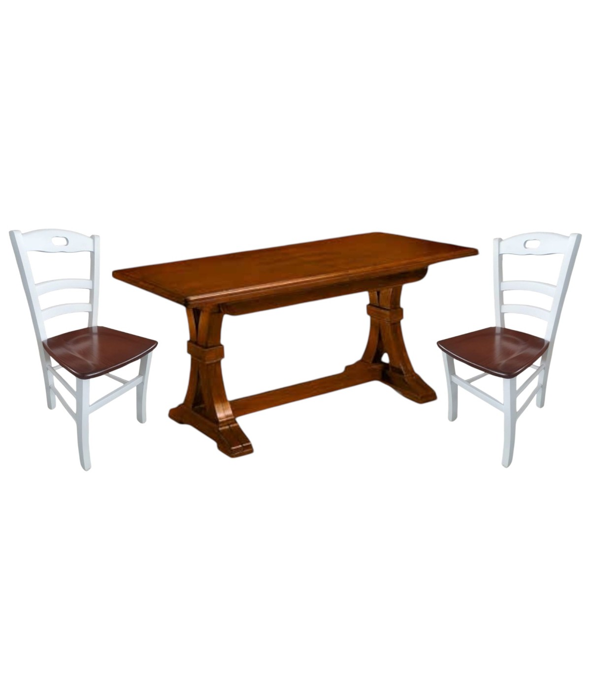 Set tavolo fratino 160X85 180x85 180x100 arte povera allungabile con 6 sedie legno seduta legno vista frontale