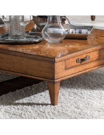 TAVOLINO QUADRATO 4 CASSETTI LEGNO CLASSICO 100X100x33