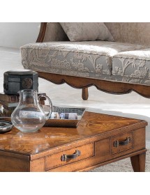 TAVOLINO QUADRATO 4 CASSETTI LEGNO CLASSICO 100X100x33