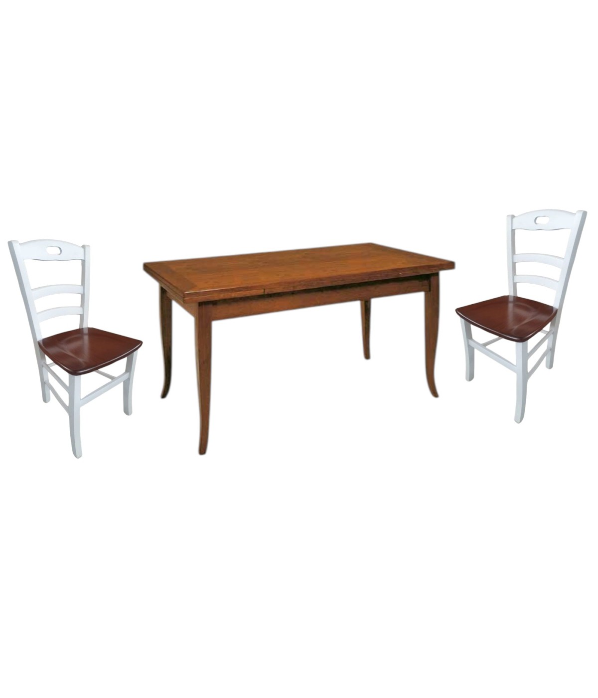 MOBILI 2G - Set tavolo rettangolare 100x70 120x80 140x80 160x85 allungabile con 4/6 sedie legno seduta legno vista frontale