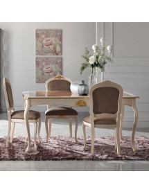 TAVOLO RETTANGOLARE ALLUNGABILE LEGNO SHABBY DECORI ORO 180X100x78