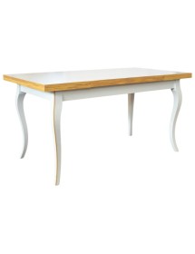 Set tavolo rettangolare shabby 100x70 120x80 140x80 160x85 allungabile con 4/6 sedie legno seduta legno vista frontale