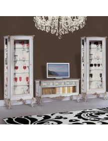 Parete attrezzata classica legno shabby bianco argento
