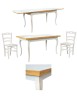 Set tavolo rettangolare shabby 100x70 120x80 140x80 160x85 allungabile con 4/6 sedie legno seduta legno vista frontale