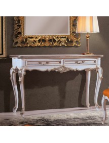 Consolle classica legno shabby bianco argento 133X48x80