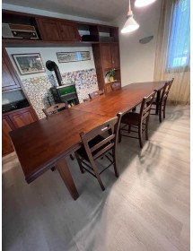 Set tavolo 160X85 180x85 180x100 arte povera allungabile con 6 sedie legno seduta legno vista frontale