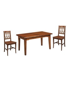 Set tavolo 160X85 180x85 180x100 arte povera allungabile con 6 sedie legno seduta legno vista frontale