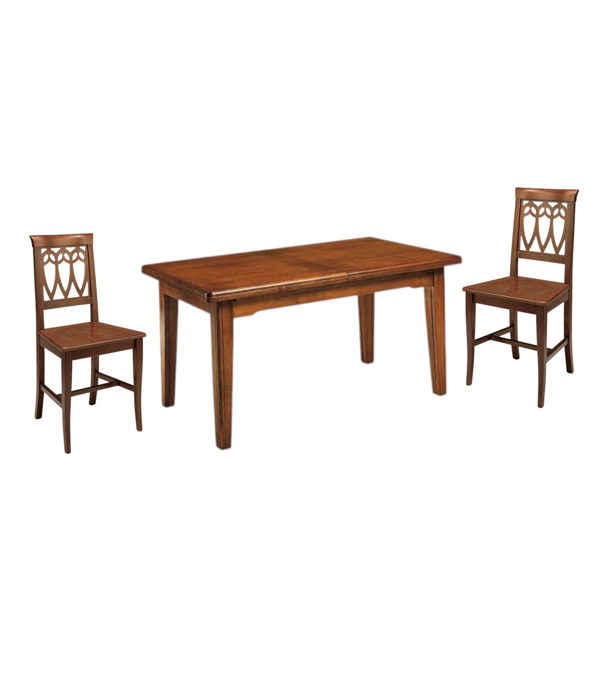 Set tavolo 160X85 180x85 180x100 arte povera allungabile con 6 sedie legno seduta legno vista frontale