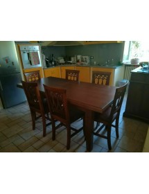 Set tavolo 160X85 180x85 180x100 arte povera allungabile con 6 sedie legno seduta imbottita VISTA FRONTALE