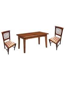 Set tavolo 160X85 180x85 180x100 arte povera allungabile con 6 sedie legno seduta imbottita VISTA FRONTALE