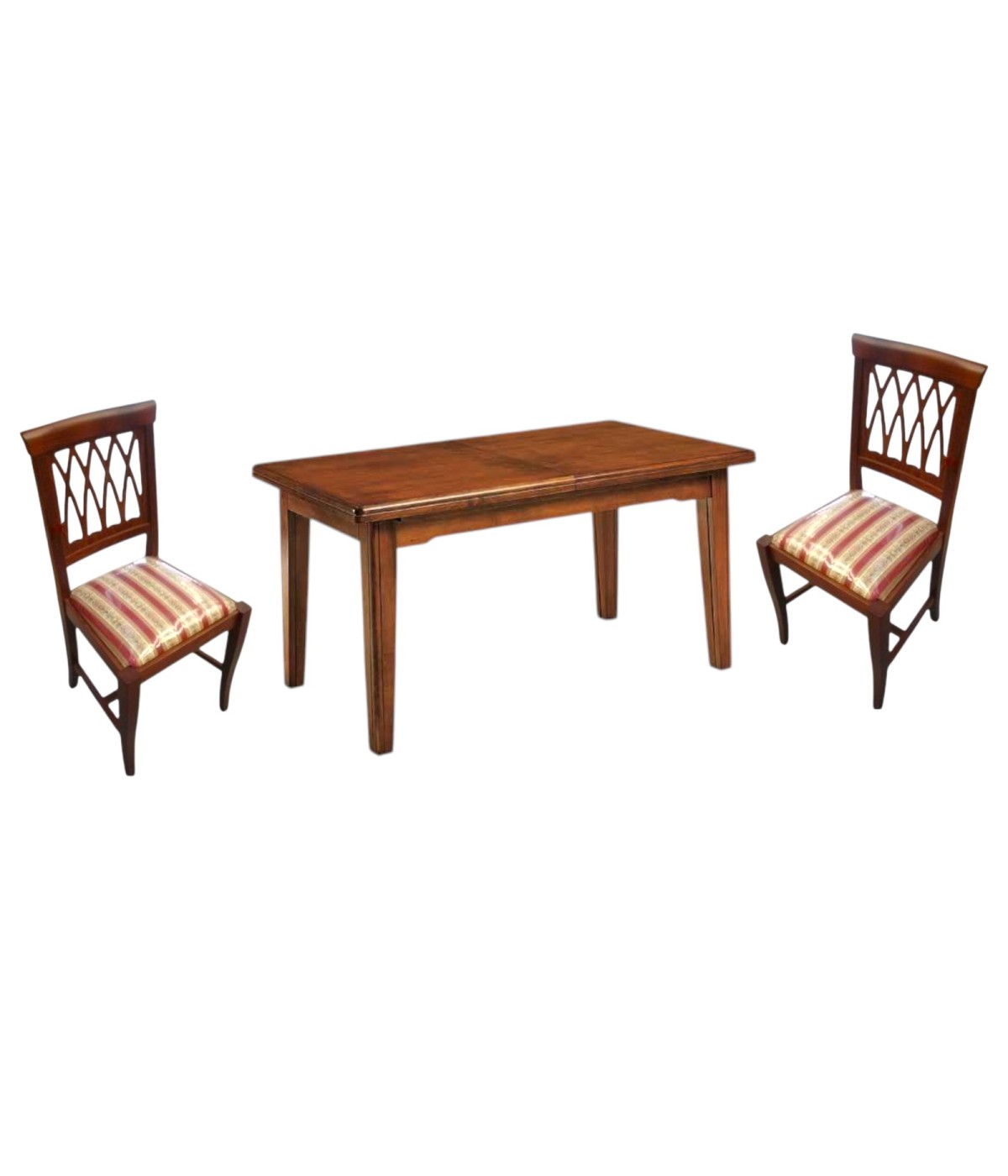 Set tavolo 160X85 180x85 180x100 arte povera allungabile con 6 sedie legno seduta imbottita VISTA FRONTALE