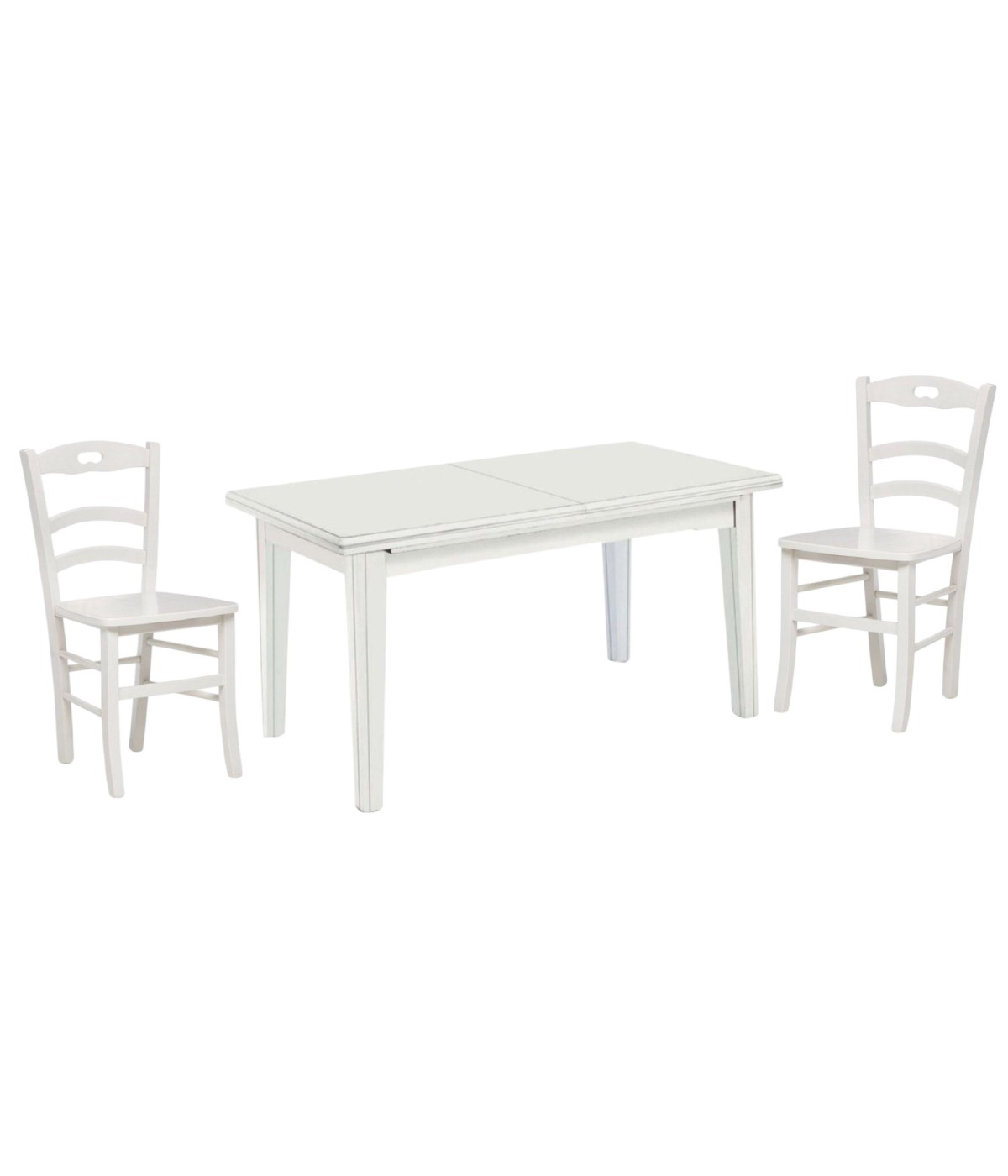 Set tavolo shabby 160X85 180x85 180x100 allungabile con 6 sedie legno seduta legno vista frontale