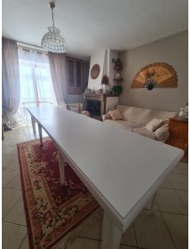 Set tavolo shabby 160X85 180x85 180x100 allungabile con 6 sedie legno seduta legno vista frontale