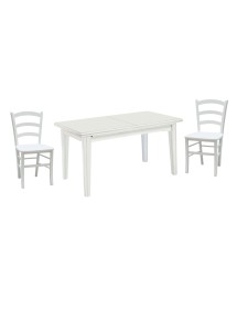 Set tavolo shabby 160X85 180x85 180x100 allungabile con 6 sedie legno seduta legno vista frontale