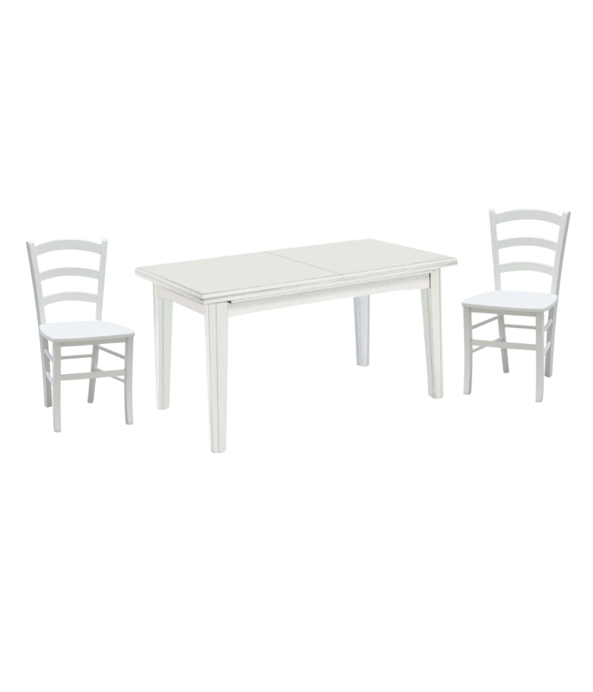 Set tavolo shabby 160X85 180x85 180x100 allungabile con 6 sedie legno seduta legno vista frontale