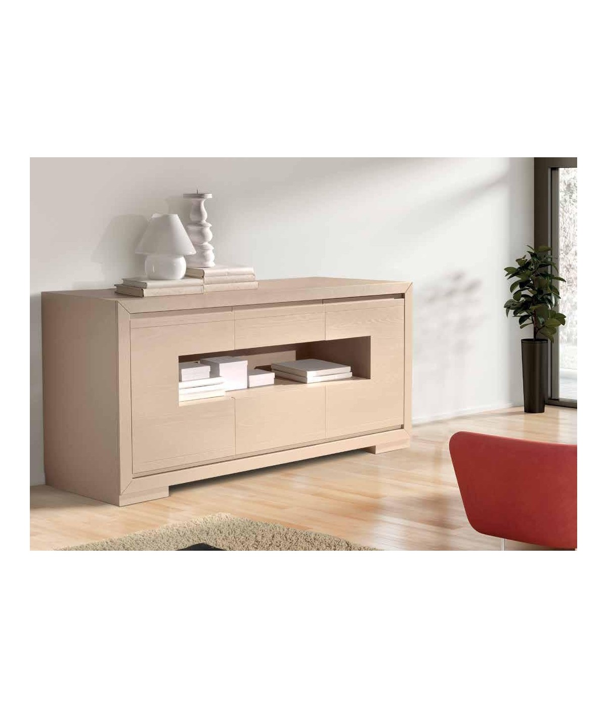 CREDENZA IN FRASSINO ONICE PORO APERTO 2 PORTE 2 CASSETTI CON ZOCCO...