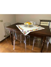 Set tavolo tinta noce gamba tornita 100x70 120x80 140x80 160x85 allungabile con 4/6 sedie seduta paglia