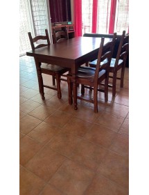 Set tavolo tinta noce gamba tornita 100x70 120x80 140x80 160x85 allungabile con 4/6 sedie seduta paglia