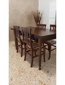 Set tavolo tinta noce gamba tornita 100x70 120x80 140x80 160x85 allungabile con 4/6 sedie seduta paglia